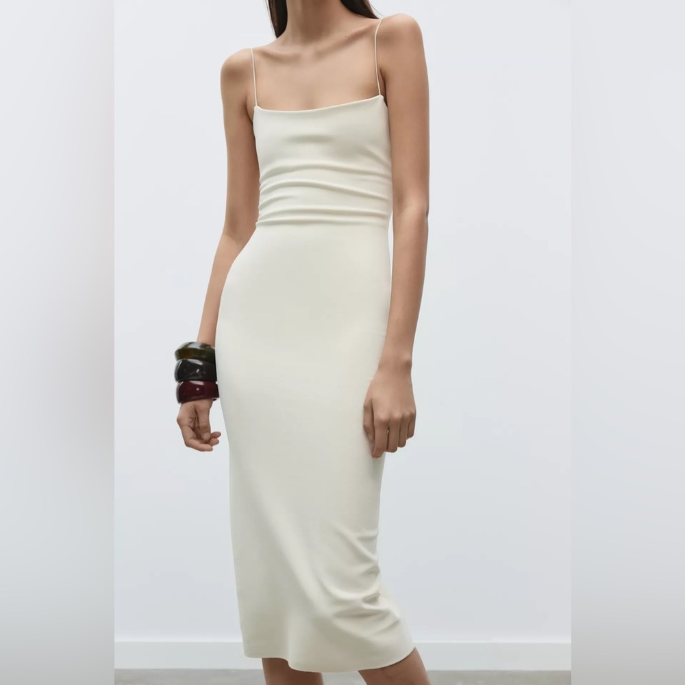 Zara Oyster White Stretch Midi Dress - Picture 10 of 13
